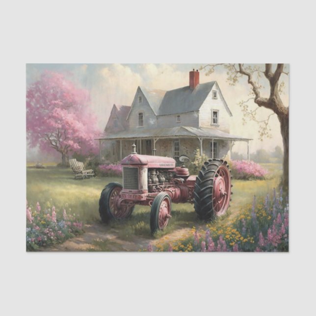 Papel De Seda Tractor rosa (Anverso)