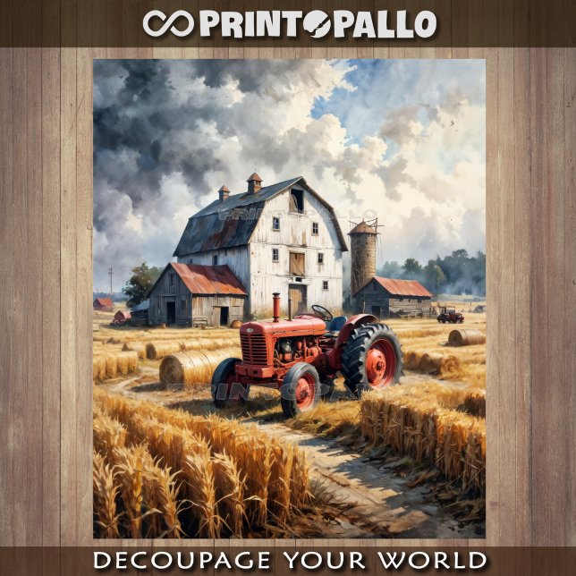 Papel De Seda Tractor y granero en paisaje rural (Subido por el creador)
