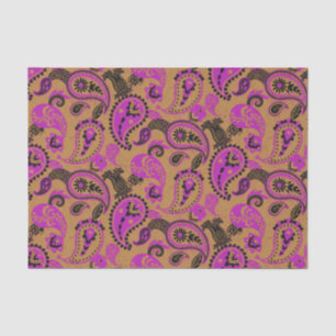 Papel De Seda Tradicional Paisley Linocut Vivid Pink Mustard