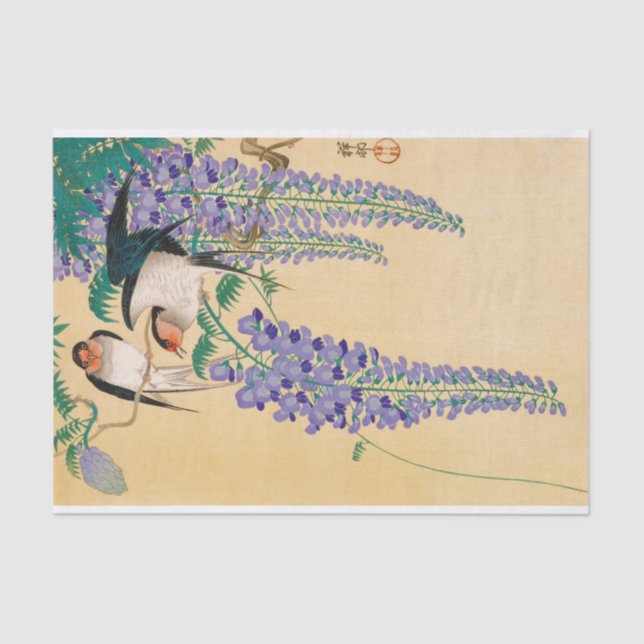 Papel De Seda Trague y glicinia de Ohara Koson (Anverso)