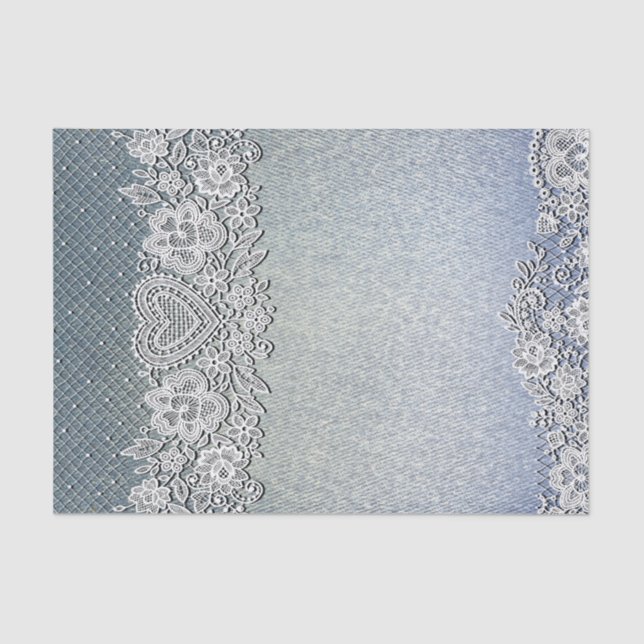 Papel De Seda Traje de pantalón de mezclilla azul y encaje blanc (Anverso)