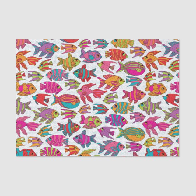 Papel De Seda Trama verde turquesa rosa de pescado tropical (Anverso)