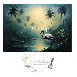Papel De Seda Tranquil Tropical Landscape with Flamingo
