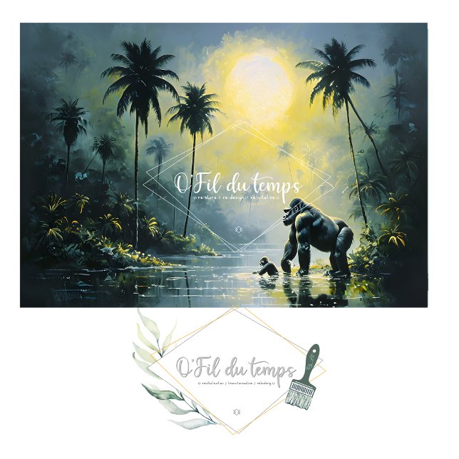 Papel De Seda Tranquil Tropical Landscape with Gorilla & Baby (Subido por el creador)