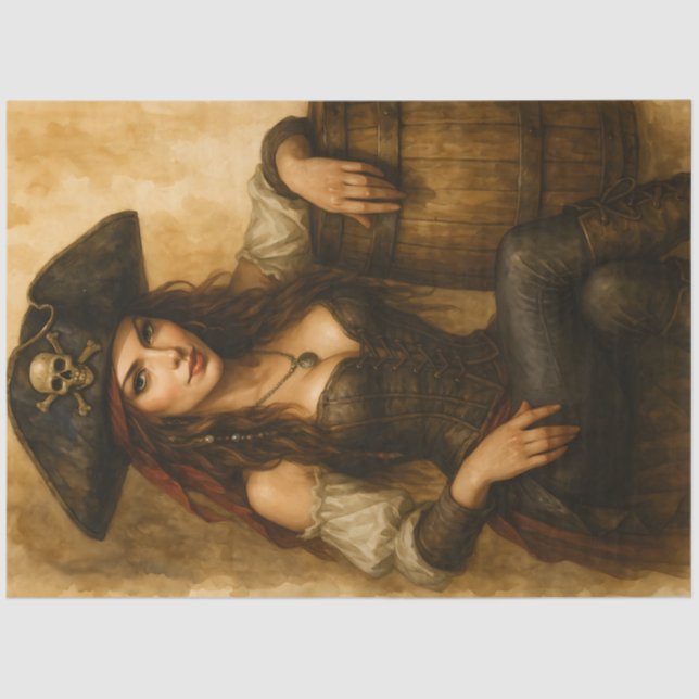 Papel De Seda Treasurebound – Gothic Pirate Pin-Up Fantasy Decou (Anverso)