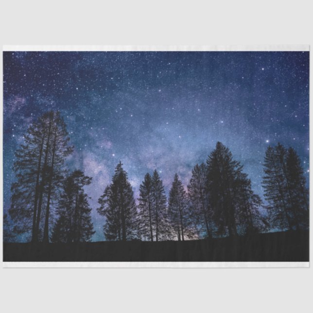 Papel De Seda Trees Forest Night Sky Decoupage (Anverso)
