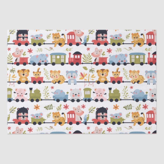 Papel De Seda Tren animal para bebés (Anverso)