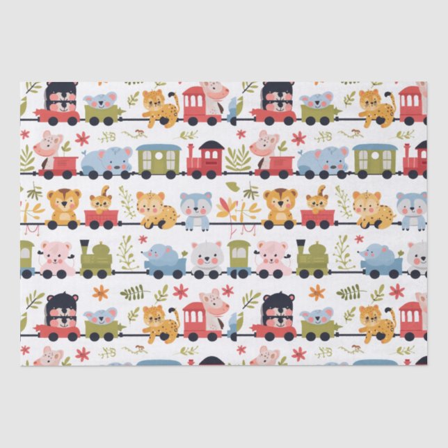 Papel De Seda Tren de animales bebé (Anverso)