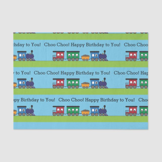 Papel De Seda Tren de Choo Choo del cumpleaños (Anverso)