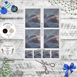 Papel De Seda Tren de Navidad Decoupage Escena Invernal Irlanda