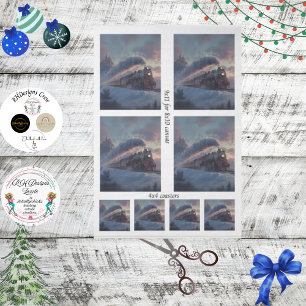 Papel De Seda Tren de Navidad Decoupage Escena Invernal Irlanda
