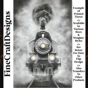 Papel De Seda Tren Monocromo Steampunk Divertido AA2 Decoupage
