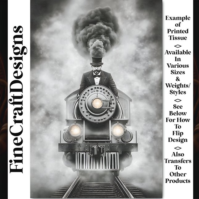 Papel De Seda Tren Monocromo Steampunk Divertido AA2 Decoupage (Subido por el creador)