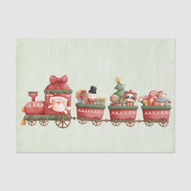 Papel De Seda Tren navideño bonito con juguetes (Anverso)
