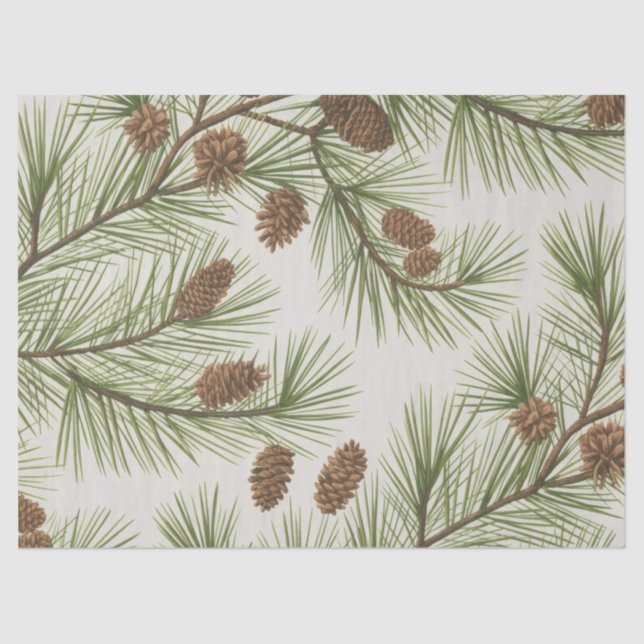Papel De Seda Trendy Merry Christmas Pine Cones and Branches     (Anverso)