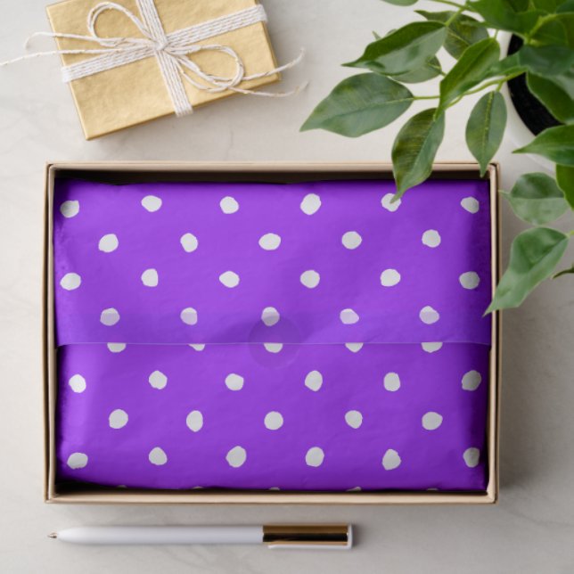 Papel De Seda Trendy Purple With Irregular White Polka Dots (Regalo )