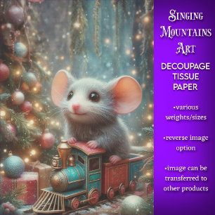 Papel De Seda Trenecito Navideño con Ratón Adorable para Decoupa