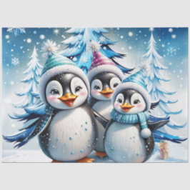 Papel De Seda Tres adorables pingüinos