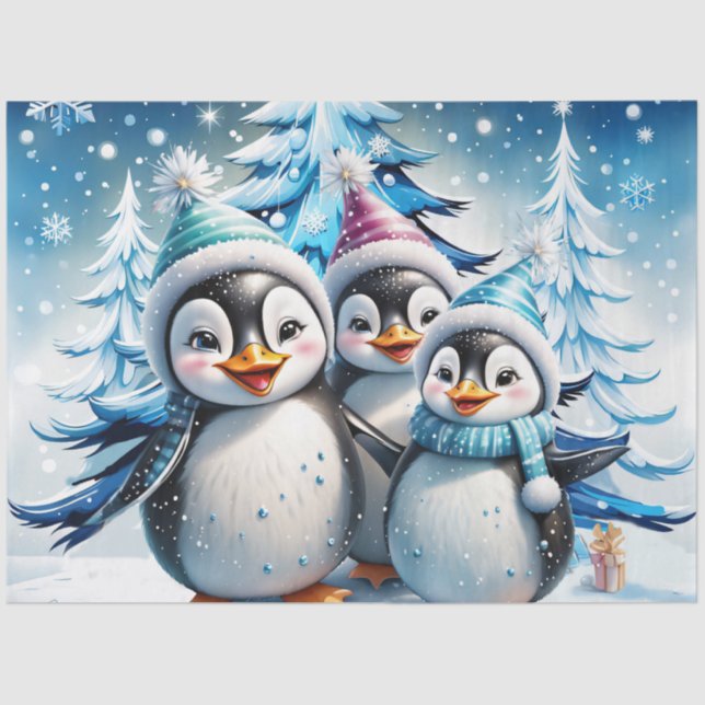 Papel De Seda Tres adorables pingüinos (Anverso)