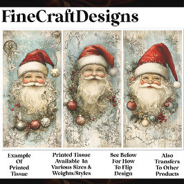 Papel De Seda Tres alegres Papás Noel Victorianos Vintage Decoup