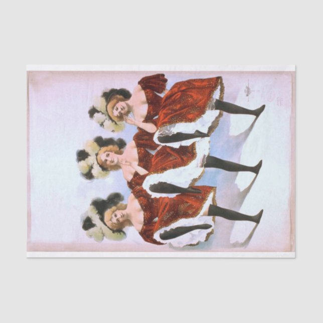 Papel De Seda Tres bailarinas con trajes y plumas rojos (Anverso)