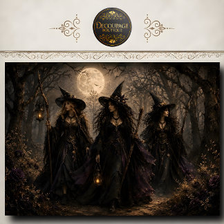 Papel De Seda Tres Brujas Bosque Gótico Bajo la Luz de la Luna A