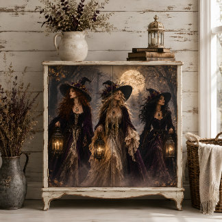 Papel De Seda Tres Brujas Góticas Bosque Encantado Luna Llena
