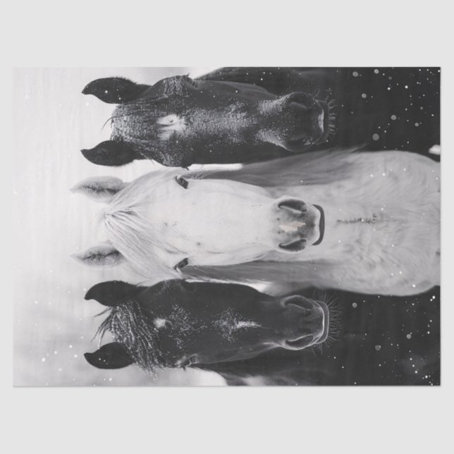 Papel De Seda Tres caballos en la página de la nieve (Anverso)