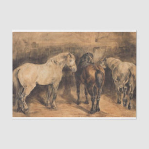 Papel De Seda Tres caballos en su establo