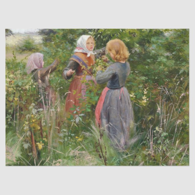 Papel De Seda Tres Chicas recogiendo Blackberries (de Brendekild (Anverso)