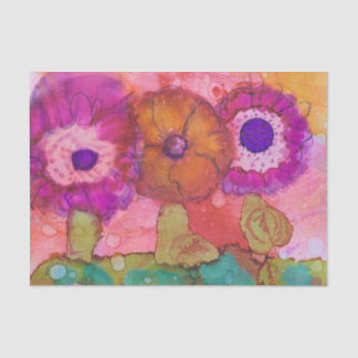 Papel De Seda Tres Flores Locas Boho Diseño de tinta de alcohol