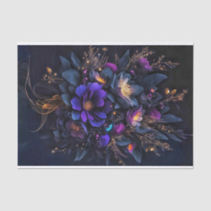 Papel De Seda Tres flores oscuras salpicadas de chispas doradas