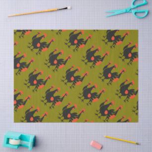 Papel De Seda Tres gallinas francesas retro corte de mediados de