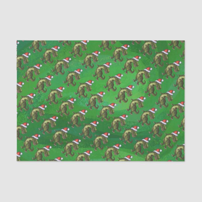 Papel De Seda TRex en Santa Hat en Green (Anverso)