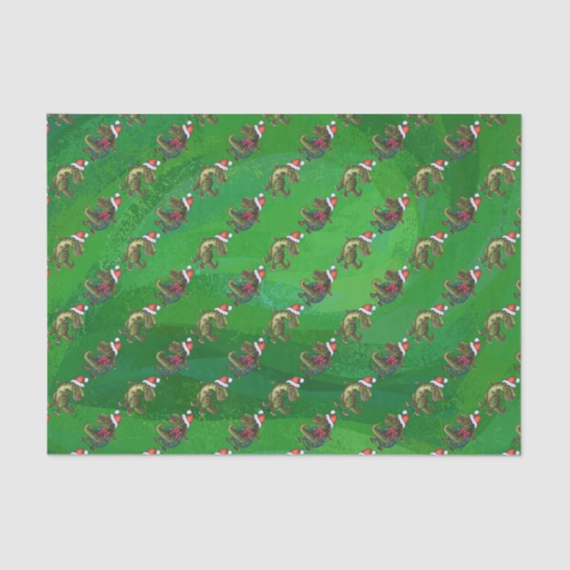 Papel De Seda TRex en Santa Hat en Green (Anverso)