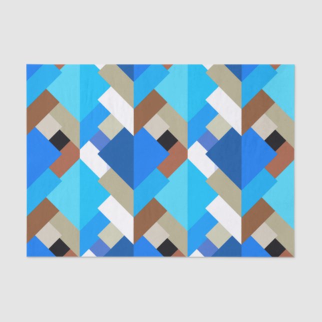 Papel De Seda Triángulos abstractos modernos, azul cobalto y mar (Anverso)