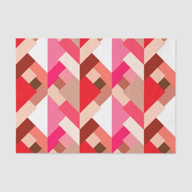 Papel De Seda Triángulos abstractos modernos, rojo coral y rosa (Anverso)
