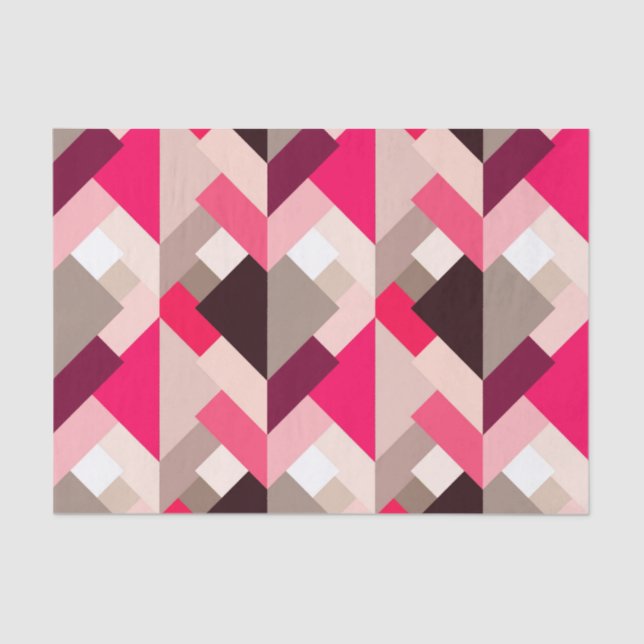 Papel De Seda Triángulos abstractos modernos, rosa y gris fucsia (Anverso)