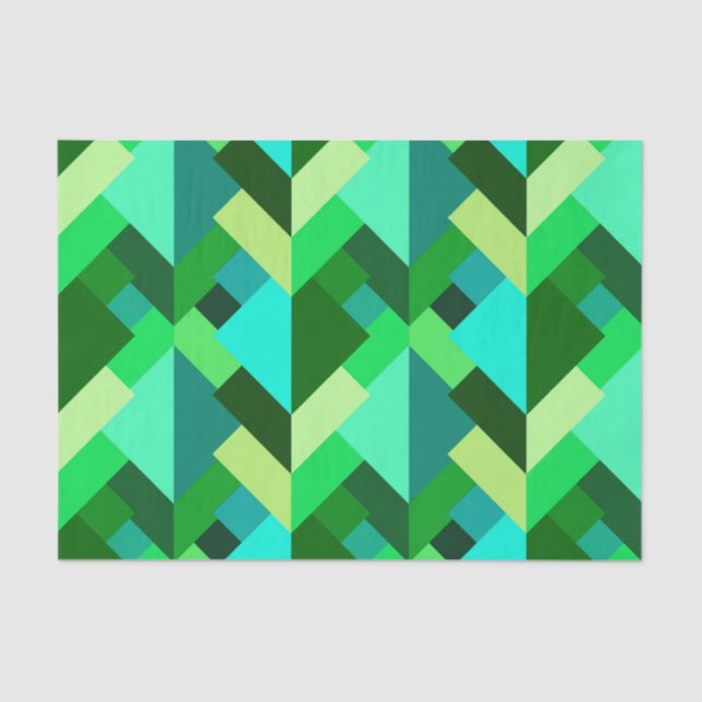 Papel De Seda Triángulos abstractos modernos, verde esmeralda y  (Anverso)