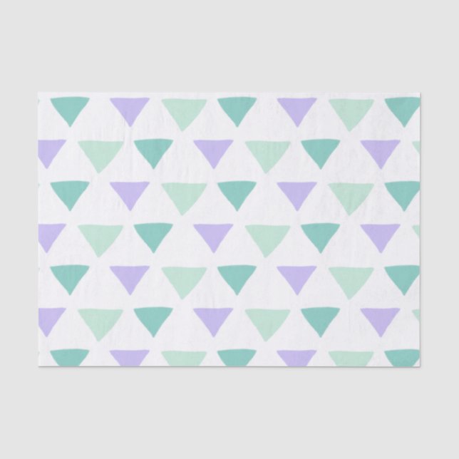 Papel De Seda Triángulos de acuarela | Verde y Púrpura (Anverso)