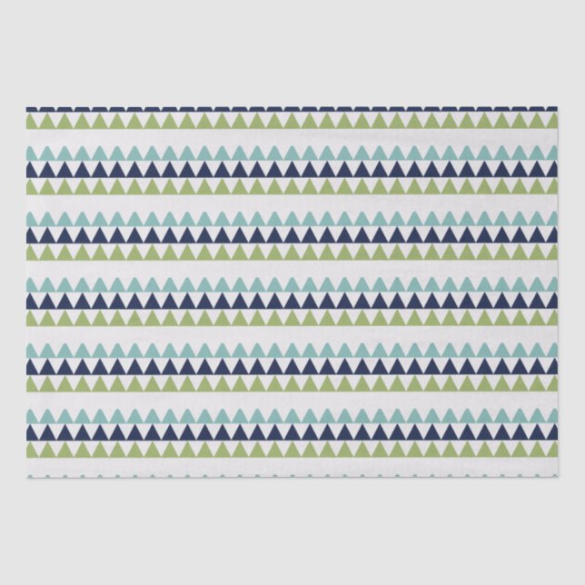 Papel De Seda Triángulos de Neptune, Seashell, Green y Navy (Anverso)