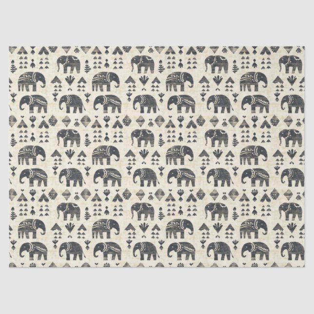Papel De Seda Tribal Elephant Boho Pattern (1) (Anverso)