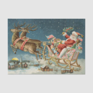 Papel De Seda Trineo Antiguo de Navidad de Santa Claus Reno