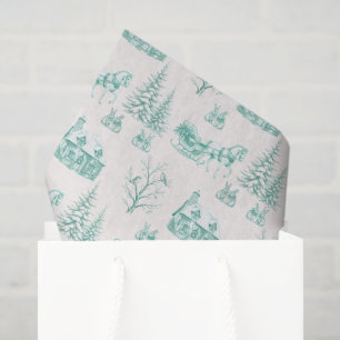 Papel De Seda Trineo de Caballo Toile de Navidad Verde Vintage
