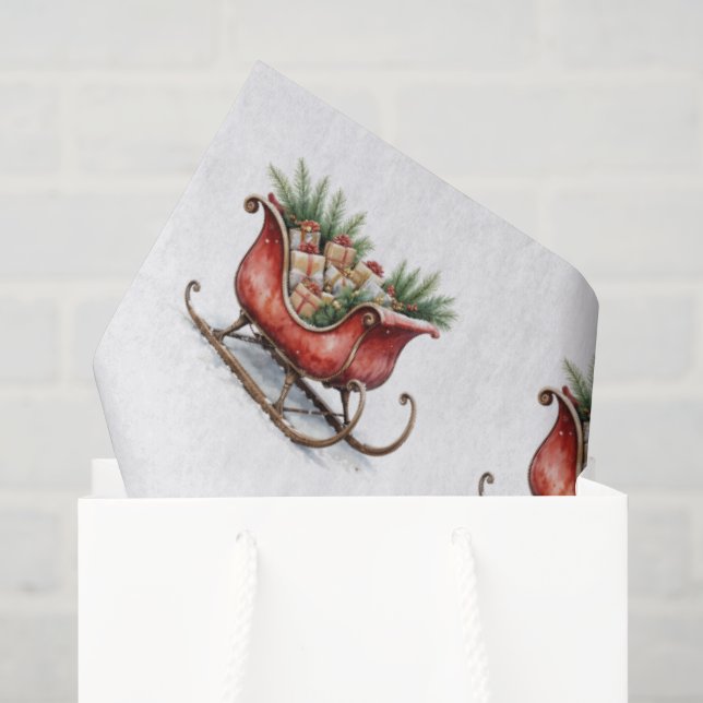 Papel De Seda Trineo de Navidad vintage acuarela (Bolsa de regalo)