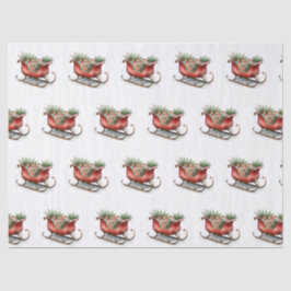 Papel De Seda Trineo de Navidad vintage acuarela