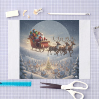 Papel De Seda Trineo de Santa, Navidad 3D, Pueblo Invernal, Niño
