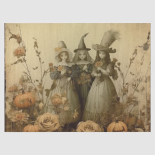 Papel De Seda Trío de Brujas Góticas Antiguas Rosas de Otoño