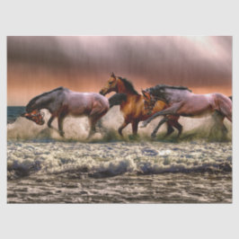 Papel De Seda Trio de caballos corriendo en surf al atardecer