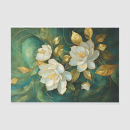 Papel De Seda Trío de Gardenia blanca dorada, flores formales